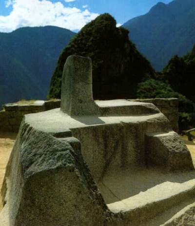 de Intihuatana, het hoogste punt in Machu Picchu