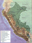 Peru topgraphic map with the location of the most important archeological sites 